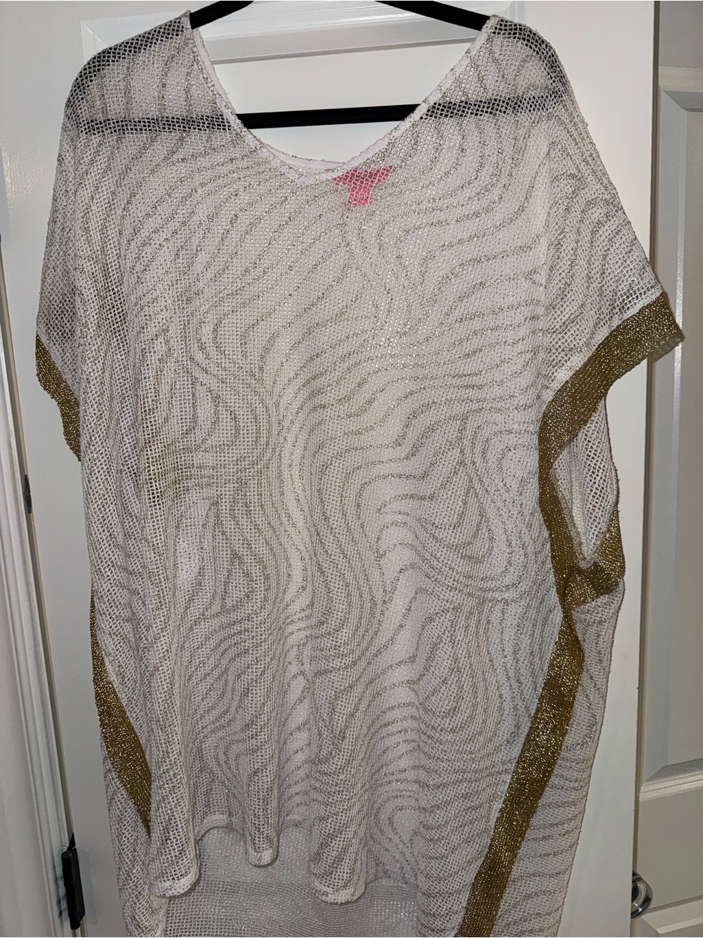 Lilly Pulitzer White Mesh Swim Coverup With Gold Trim